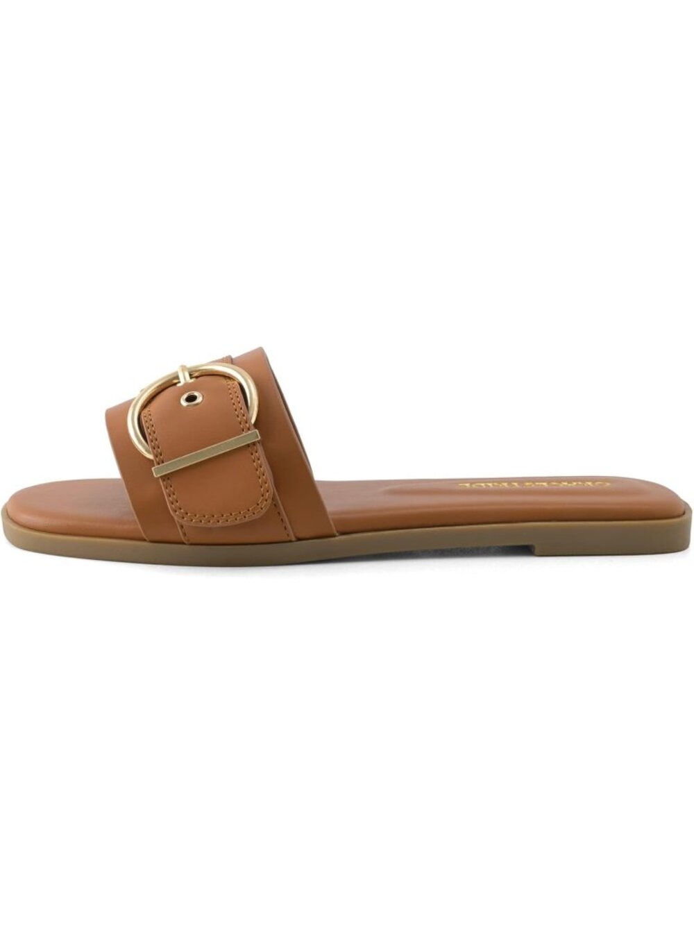 Women's Brown Summer Fashion Square Open Toe Slip On Slides Soft Flats Sandals - Picture 5 of 6